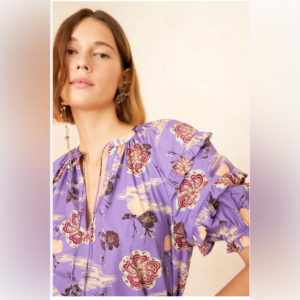 Women Ulla Johnson Floral Puff Sleeve Mari Blouse Top size 0 (small)